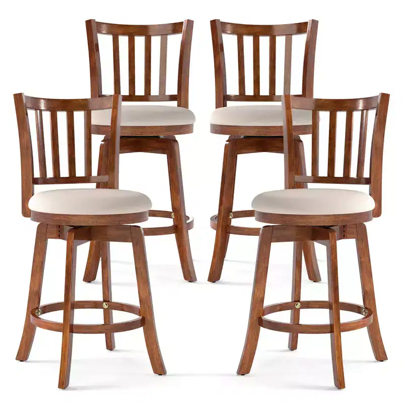 Costway 25'' Swivel Counter Barstools Set of 4 w/Backrest & Upholstered Seat Footrest