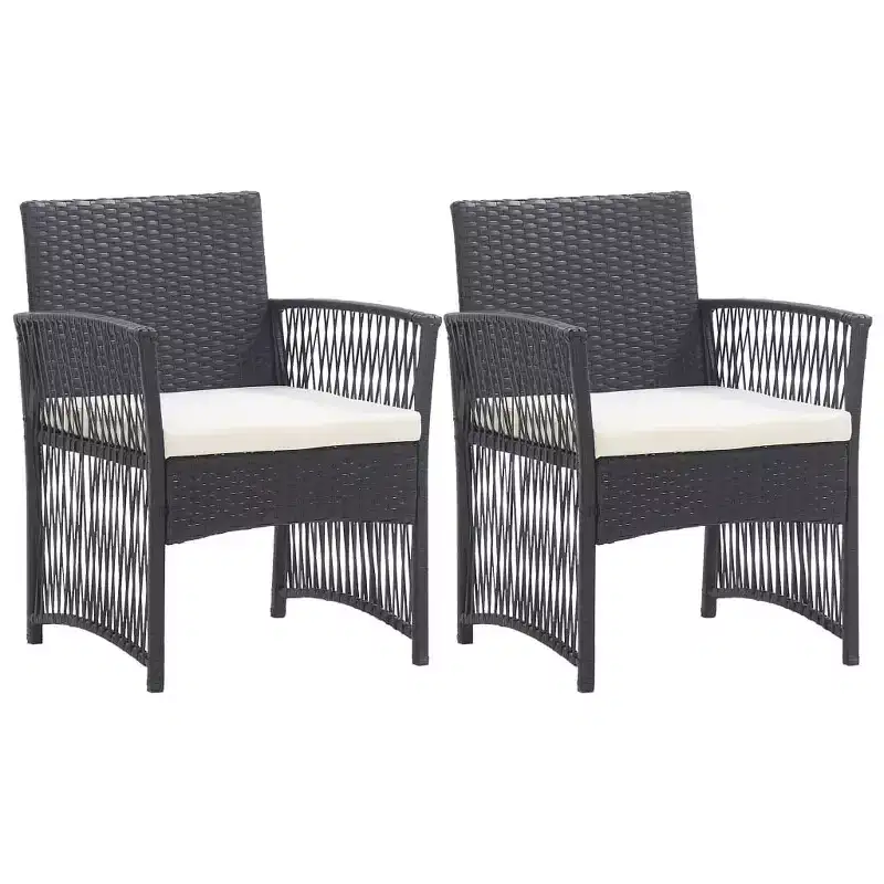 vidaXL Patio Chairs 2 Pcs Outdoor Patio Dining Chair with Cushions Poly Rattan - Black