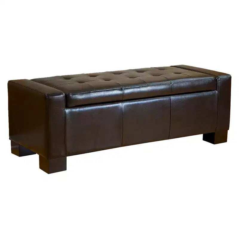 Guernsey Tufted Leather Storage Ottoman Bench - 50-Inch