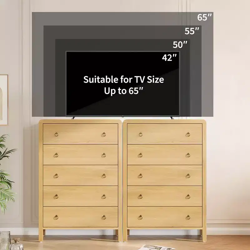 5-Drawer Dresser,Mid Century Modern Chest of Drawers,Drawer Chest Bedroom Organizer Cabinet with Metal Ring Pulls,Large Dresser Organizer for Bedroom