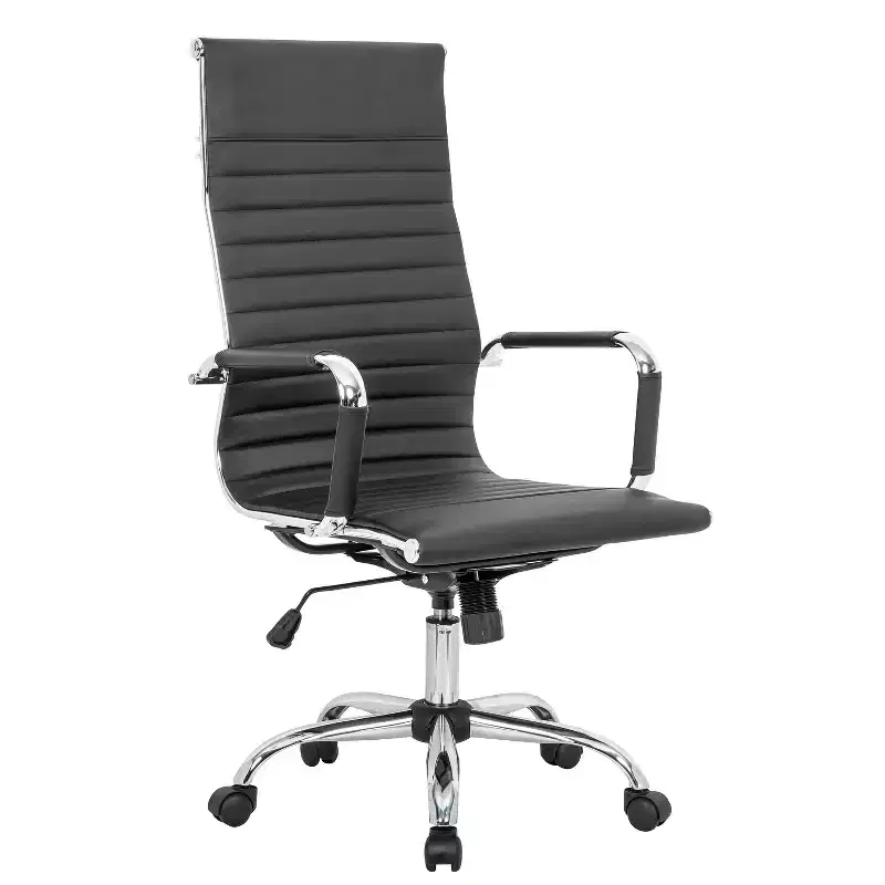 34 in.H Adjustable Height Gray Faux Leather Seat with Swivels Executive Office Chair