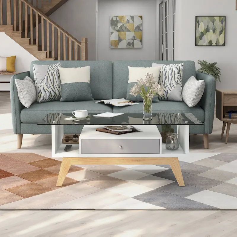 Tevi Modern 47-inch Glass Top 1-Shelf Coffee Table by Furniture of America