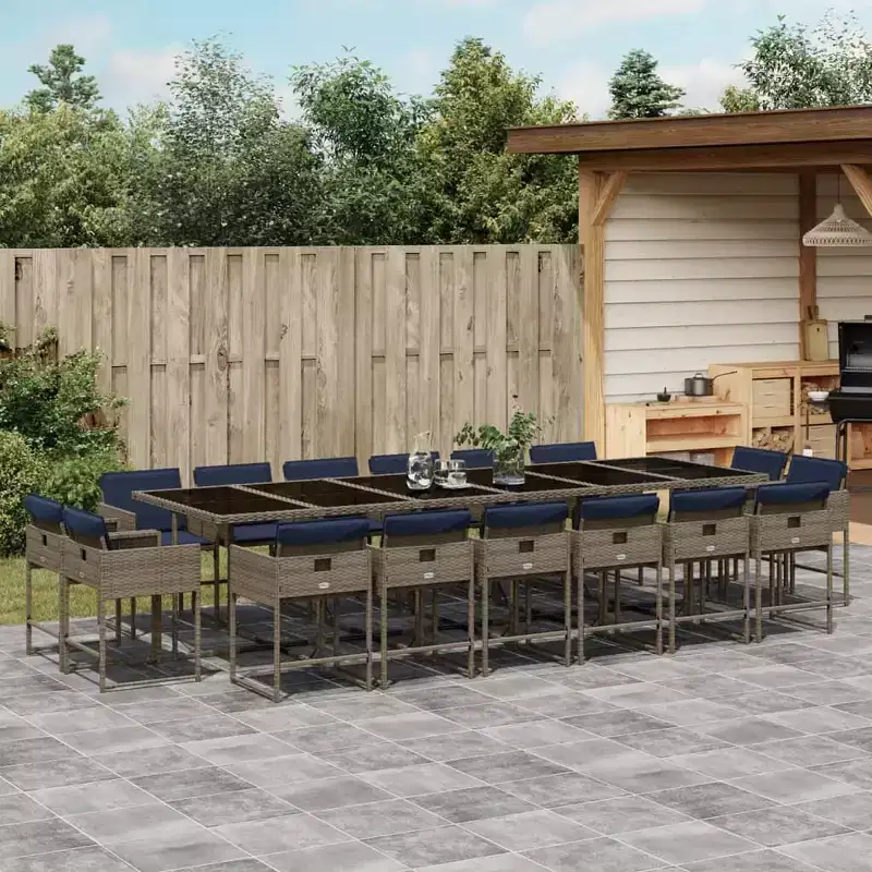 vidaXL Patio Dining Set Set of 16 Gray PE rattan Large Foldable