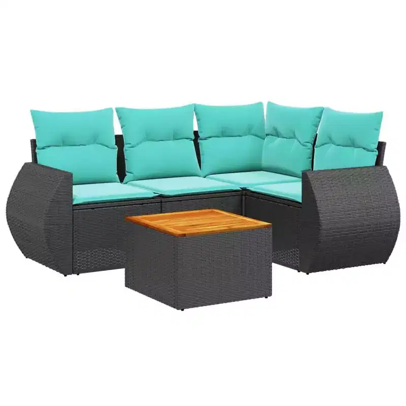 vidaXL 5 Piece Garden Sofa Set with Cushions Grey Poly Rattan
