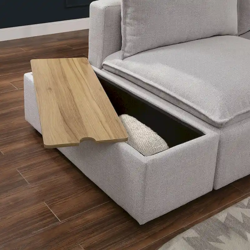 Contemporary Light Grey 43-Inch Fabric Upholstered Storage Console