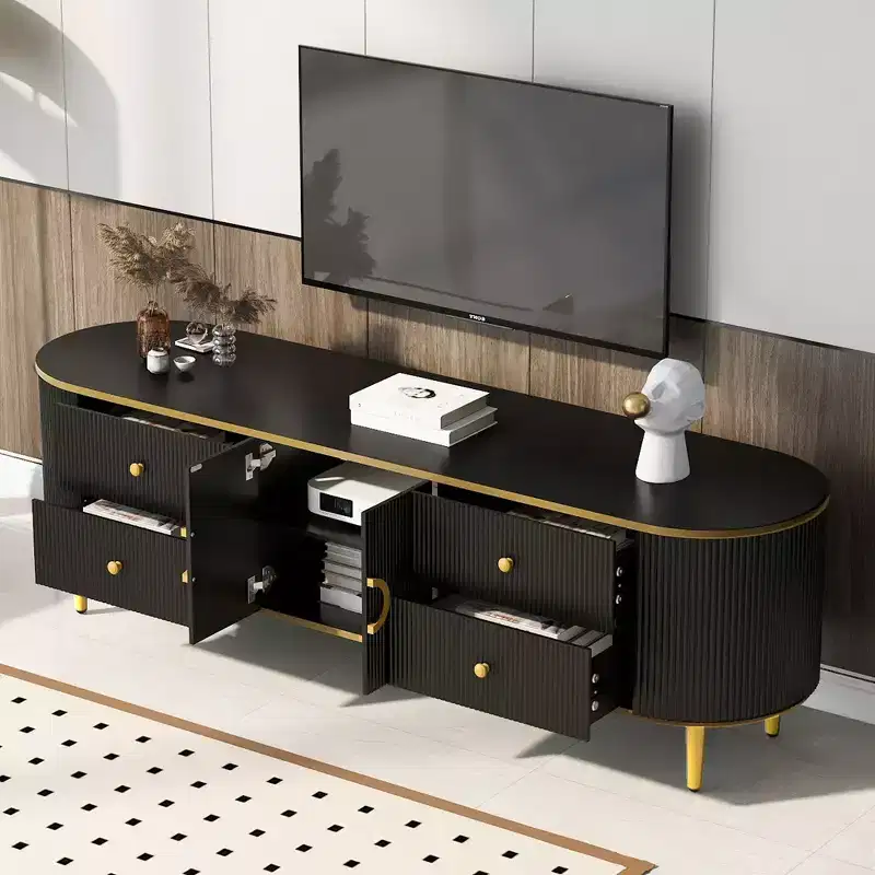 CLIHOME Modern TV Stand for TVs up to 80 Inches, Wood TV Console Table Entertainment Center with 4 Drawers and 1 Cabinet