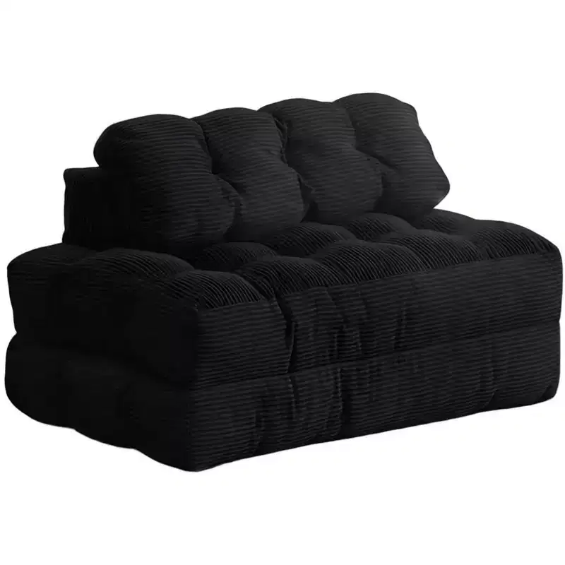Convertible Folding Sofa Bed, Corduroy Floor Futon with Pillow, Shredded Foam Fold Out Bed