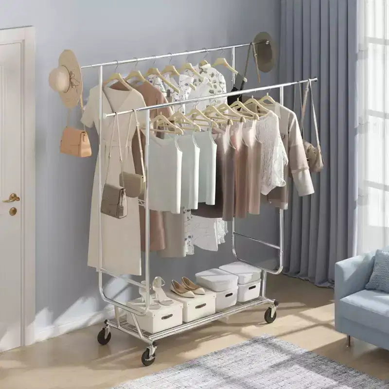 Heavy Duty Clothes Rack 600 lbs, Double Rod with Adjustable Height and Length