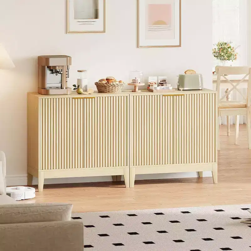 31.5'' Modern Fluted Buffet Cabinet Sideboard with Storage Wood Mid Century Coffee Bar Sideboard Credenza Accent Console Storage Cabinets