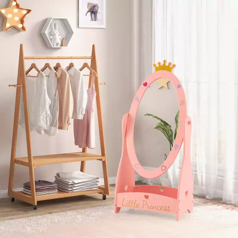 Kids Free-Standing Full Length Mirror with Storage – Pink Princess