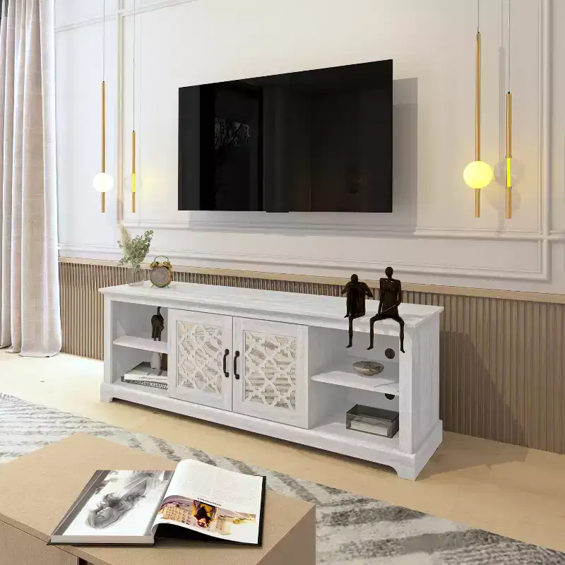 Galanp TV Stand with Mirrored Door Storage 68.2 W  17.1 D  23.7 H
