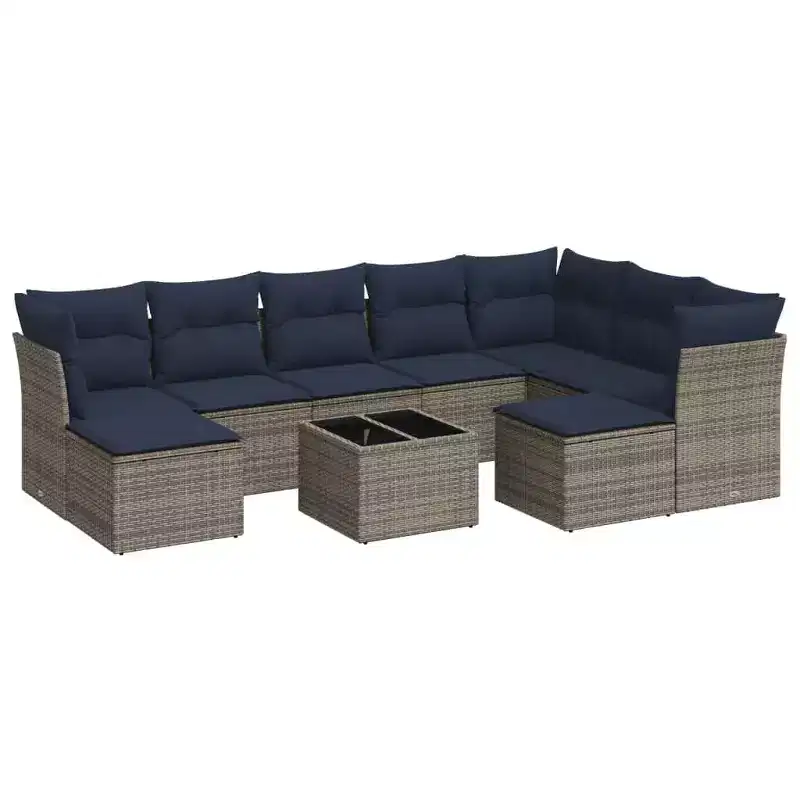 vidaXL 10 Piece Patio Sofa Set with Cushions Poly Rattan