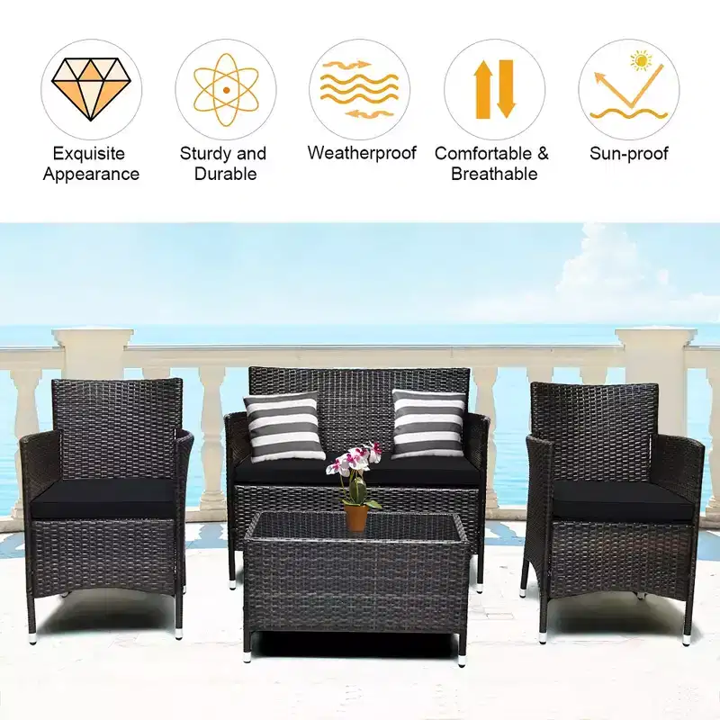 Costway 8PCS Rattan Patio Furniture Set Cushioned Sofa Chair