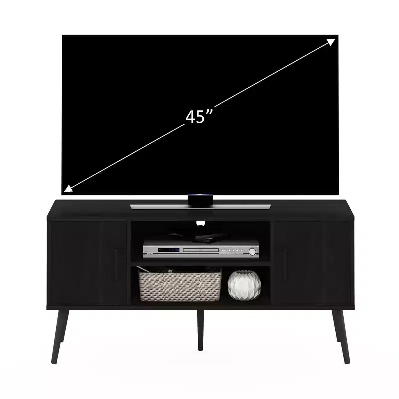 Mid-Century TV Stand Entertainment Media Console w/2 Cabinets&Open Storage Shelves for TVs up to 50,Espresso
