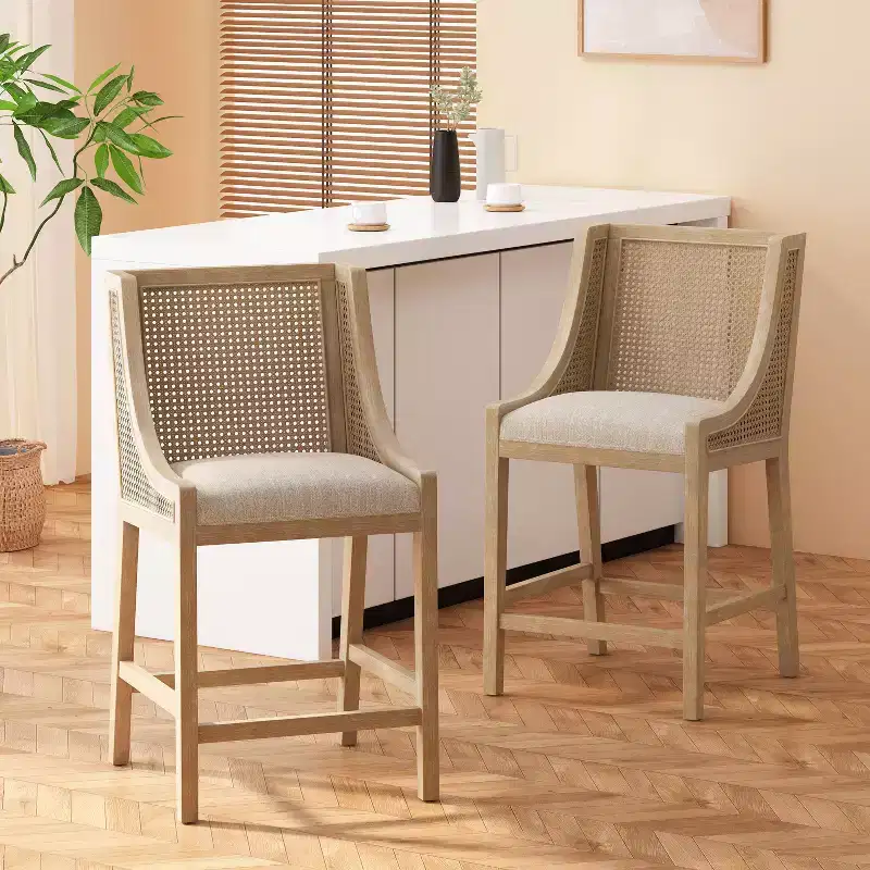 Christopher Knight Home 25.5" Cataldo Wood and Cane Upholstered Counter Height Barstool Beige/Natural