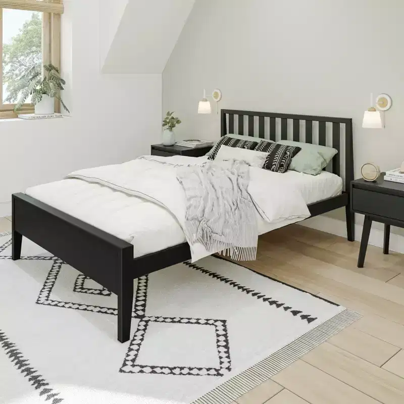 Max & Lily Scandinavian Full Size Bed Frame, Solid Wood Platform Bed with Headboard for Kids