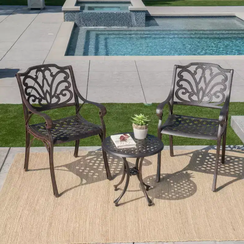 Christopher Knight Home Lola Outdoor Aluminum 3 Piece Chat Set, Bronze