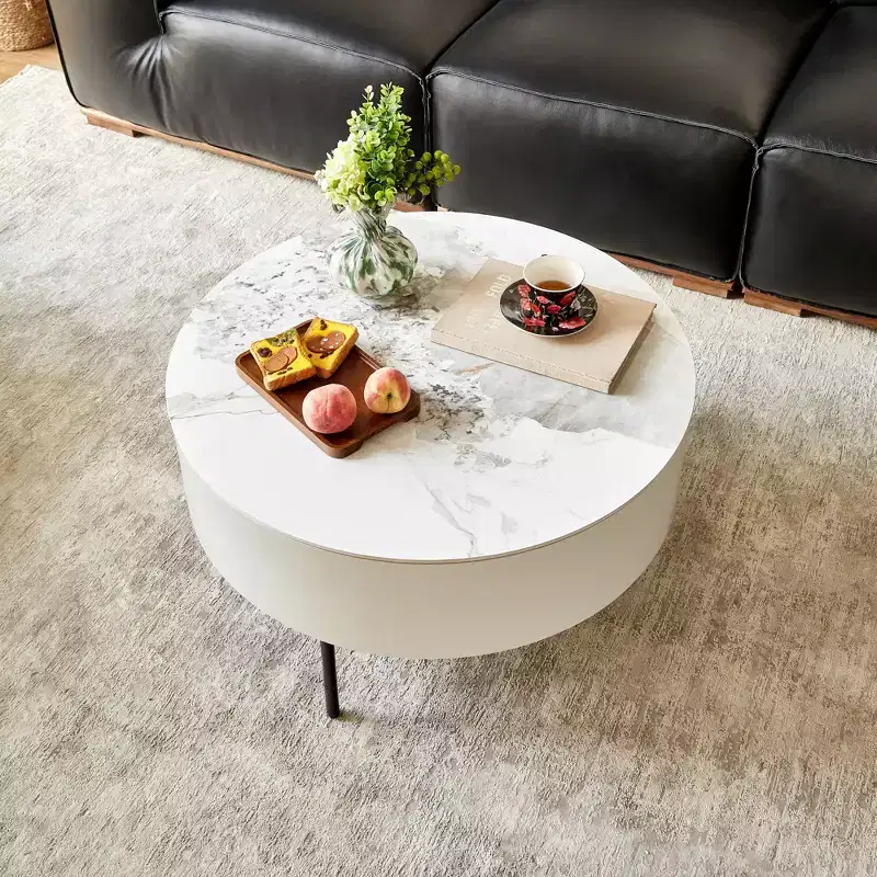 31.5 Round Center Table Sintered Stone Top with Storage for Living Room