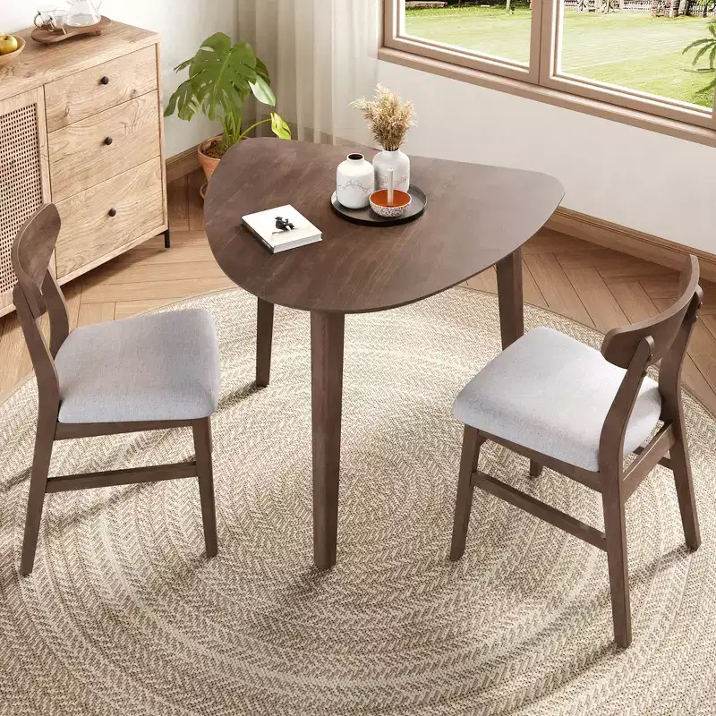 GDFStudio Delgado 3-Piece Modern Table Set with 2 Curved Wood Chairs