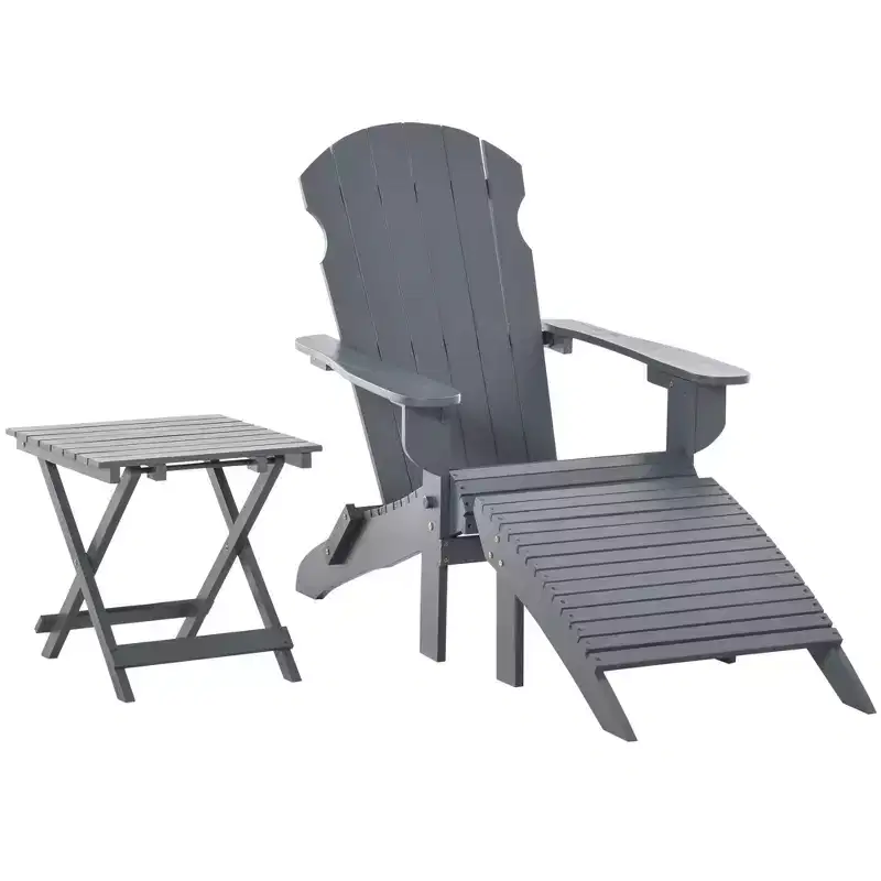 Outsunny 3-Piece Folding Adirondack Chair Set with Ottoman and Side Table, Outdoor Wooden Accent Furniture Fire Pit Lounge Chairs for Patio