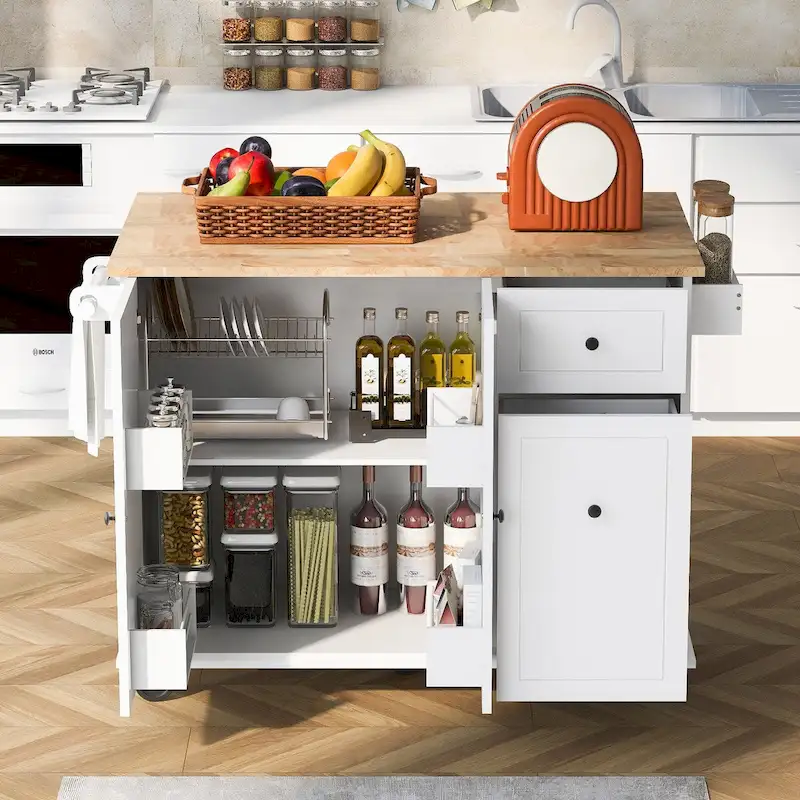 53.9 Kitchen Island Cart with Drop Leaf on Wheels