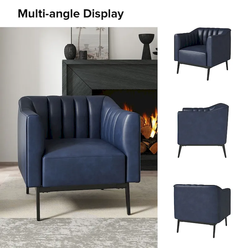Alfons Industrial Leather Chair with Channel Tufting and Metal Leg by HULALA HOME