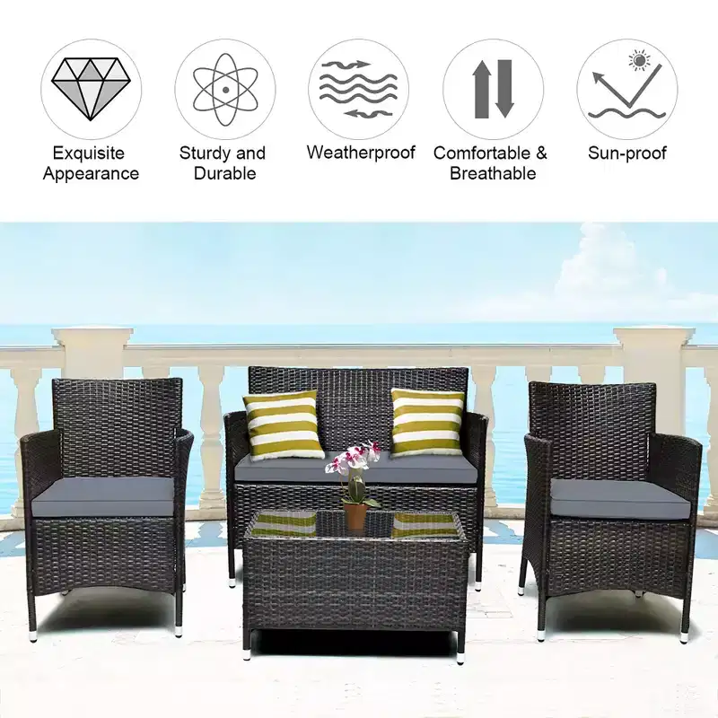 Costway 8PCS Rattan Patio Furniture Set Cushioned Sofa Chair