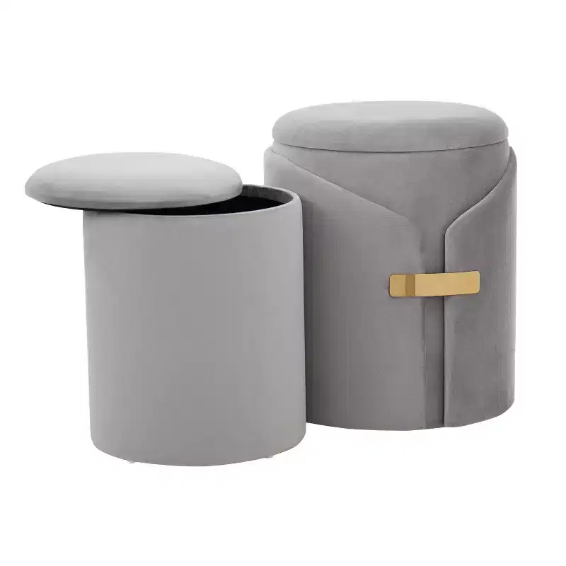 Modern Nesting Ottoman with Storage Velvet Upholstered Vanity Stool with Gold Metal Accent Foot Stool for Living Room, Entryway