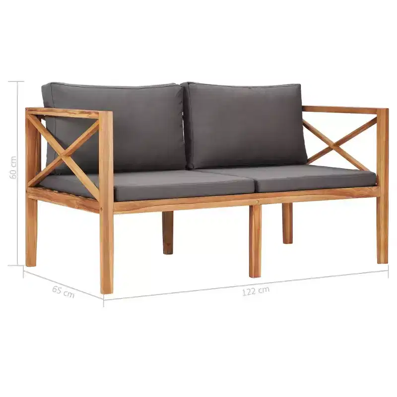 vidaXL 2-Seater Patio Bench Loveseat Chair Sofa with Cushions Solid Wood Teak
