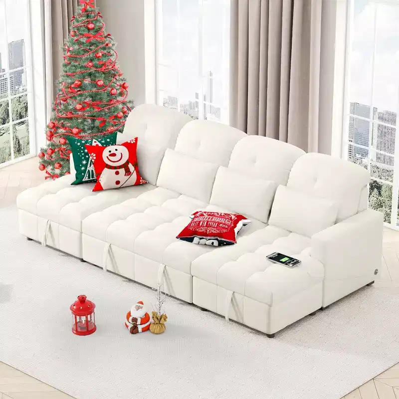 110.2W Oversized U-Shaped Sectional Sofa, Pull-Out Sofa Bed with Double Storage Chaise Lounges and 2 USB Ports - ModernLuxe