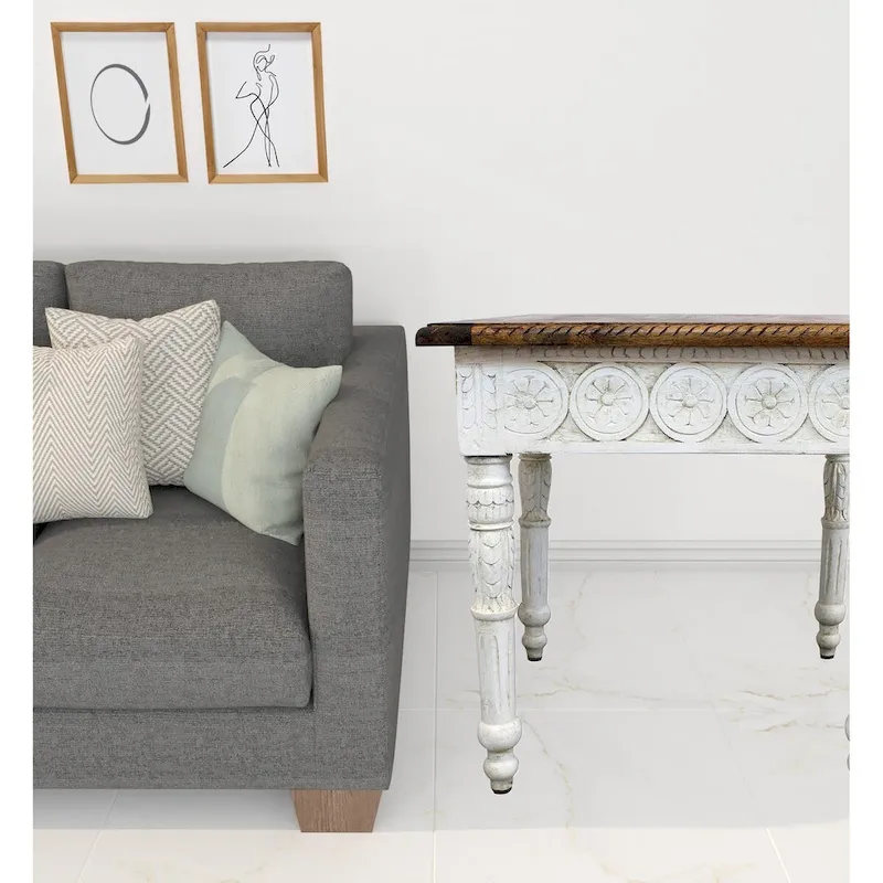 24 Ivory And Brown Solid Wood Square End Table - 24