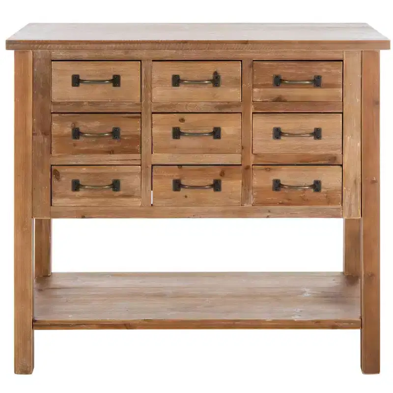 9-Drawer Apothecary Accent Table, Natural Oak