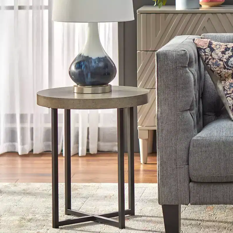 Buylateral Era Round End Table Gray/Black: Industrial Style, Metal Frame, Wood Laminate Top