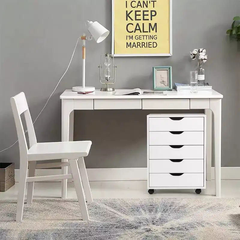 Costway 5 Drawer Chest Storage Dresser Floor Cabinet Organizer with Wheels White