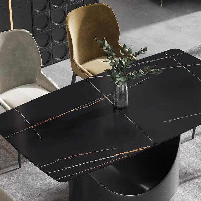 63-Inch Dining Table with Sintered Stone Tabletop and Metal Base