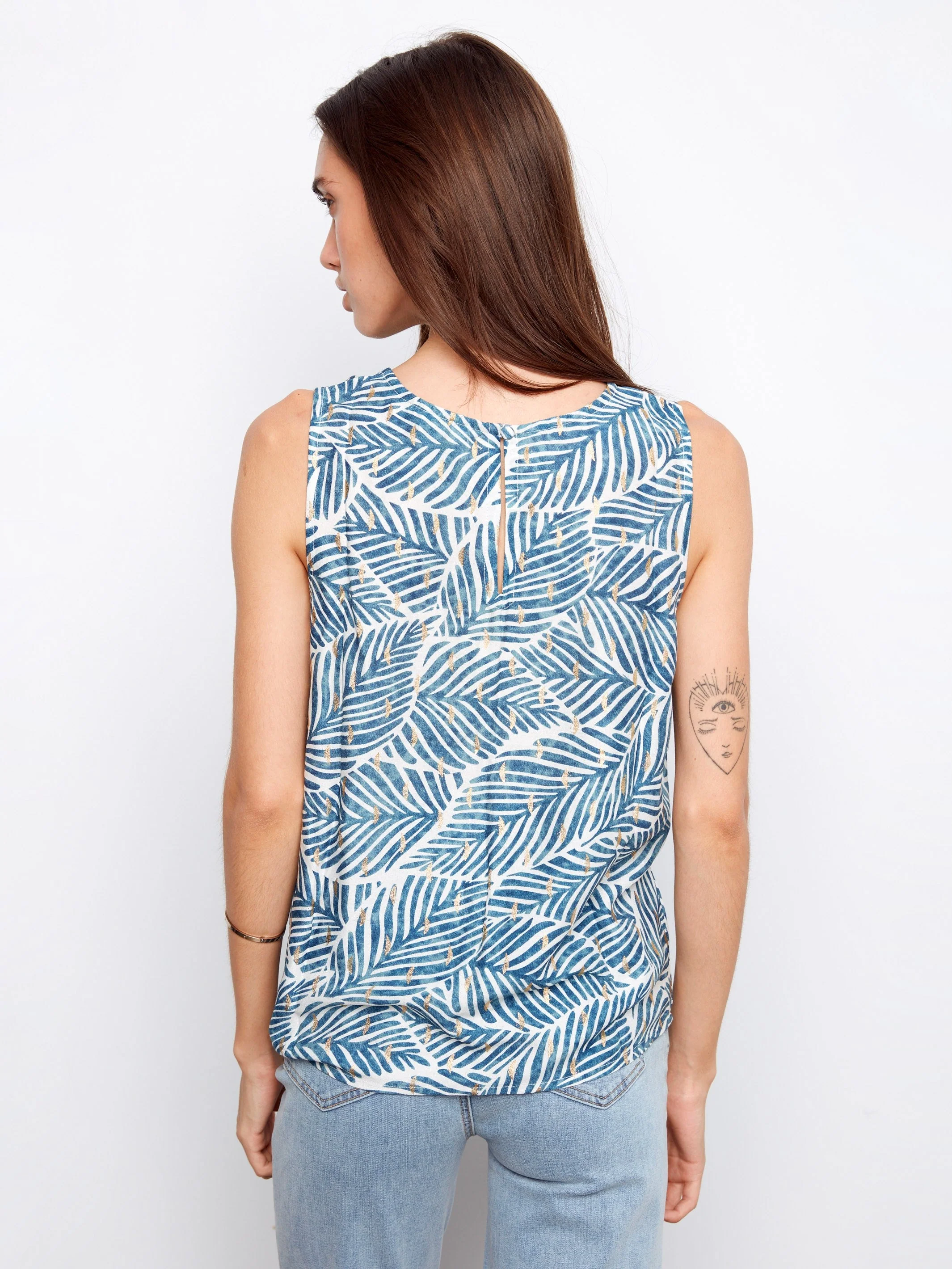 Printed Viscose Sleeveless Top - Coastal Abstract Print