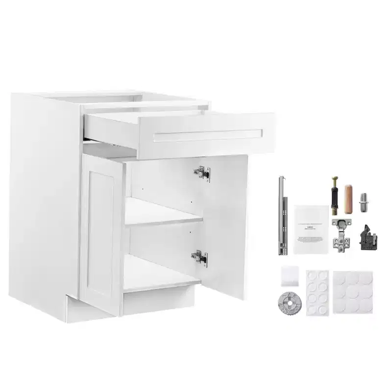 VEVOR Shaker Base Cabinet with Drawer, 24-Inch Unassembled Drawer Base Cabinet, 24 W x 24 D x 34.5 H Ready to Assemble Cabinet, White