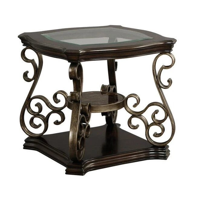 Traditional Tempered Glass Top Table Set with Coffee Table, Console Table, End Table, and Retro Metal Legs