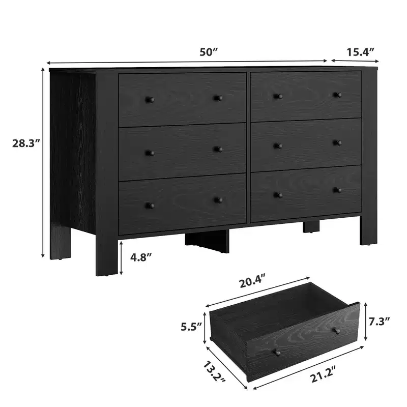 6 Drawer Dresser for Bedroom, Modern Double Dresser Organizer with Storage Drawers, Wooden Chests of Drawers for Bedroom, Entryway, Hallway