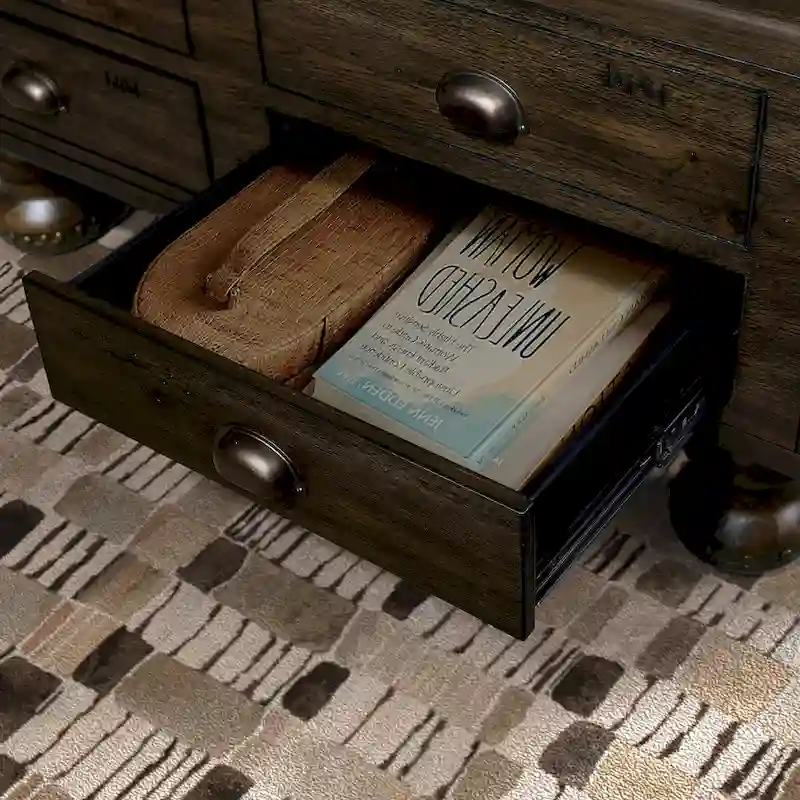 Solid Wood Rectangle Coffee Table with 4 Drawers