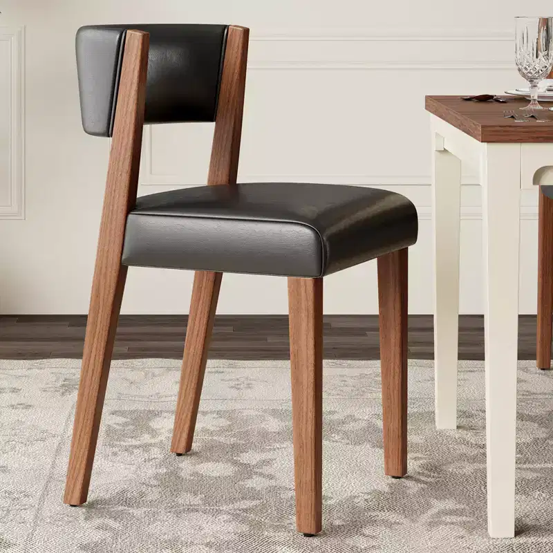 AMERLIFE Upholstered Dining Chairs, Mid-Century Modern Fabric Chairs with Curved Backrest and Pine Wood Legs