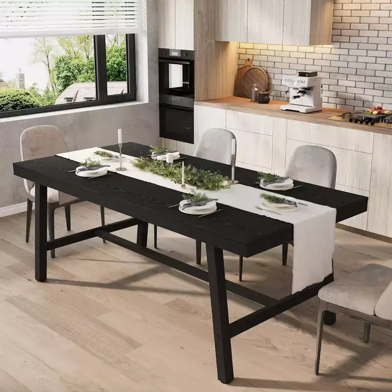 Dining Table for 6-8 People, 78.7 Long Rectangle Kitchen Table, Industrial Farmhouse Wooden Kitchen Tables with Sturdy Metal Frame, for Office Home