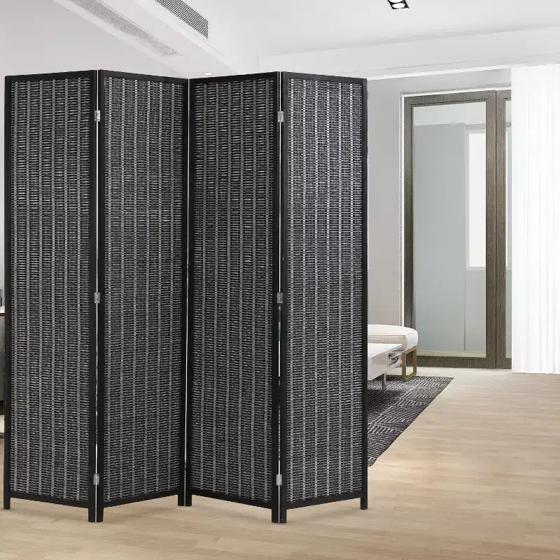 4-Panel Folding Bamboo Room Divider Privacy Screen, Anti-Slip, Foldable for Home Office