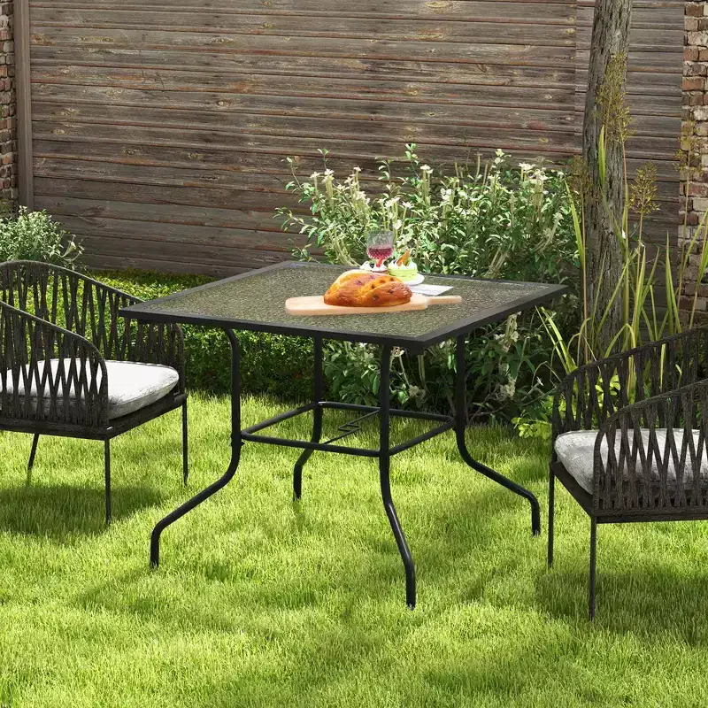 Costway 35'' Patio Dining Table Tempered Glass Top Bistro Table with 1.5'' Umbrella Hole