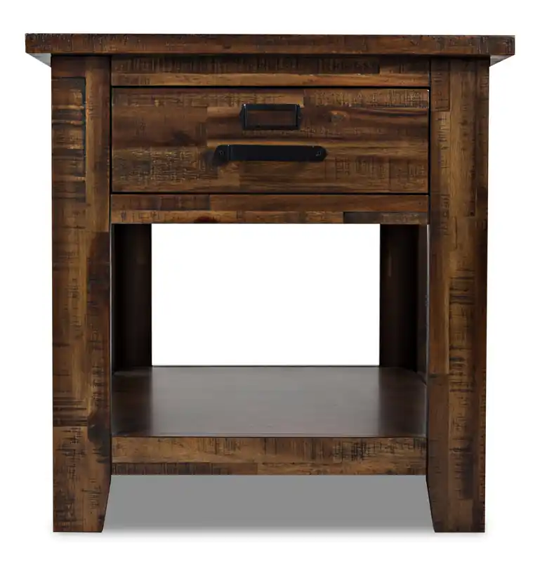 24 Rustic End Table with Storage and Shelf - Brown Wood