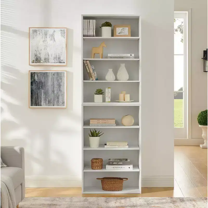 CD DVD storage cabinet, bookcase, adjustable shelf 8-layer storage, display bookshelf, home, office, multi-functional double-layer bookcase