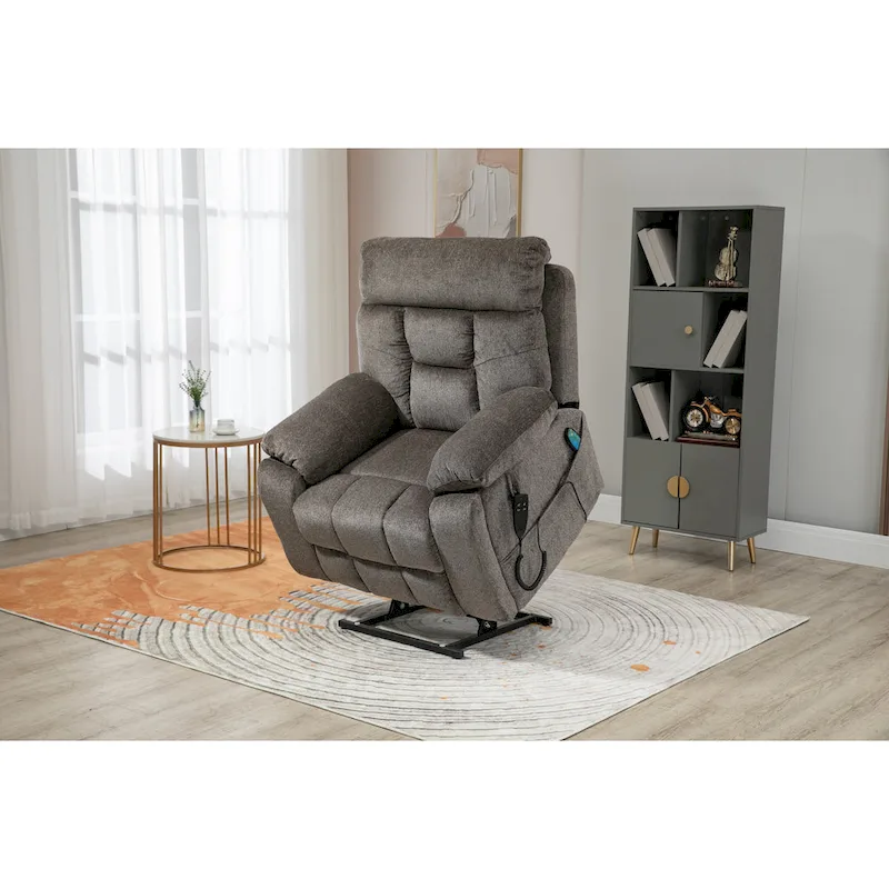 Gray Chenille Power Lift Recliner, Massage, Hidden Cup Holder
