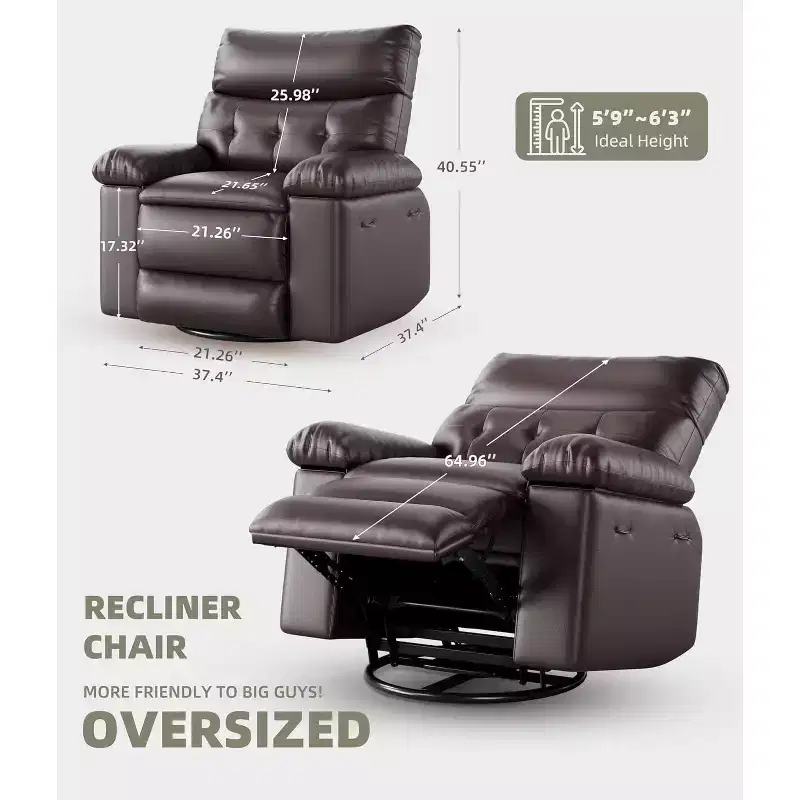 Acekool Electric Rocking Recliner Chair with Massage & Heat, Swivel Faux Leather Power Recliner, USB, Overstuffed Single Sofa for Living Room