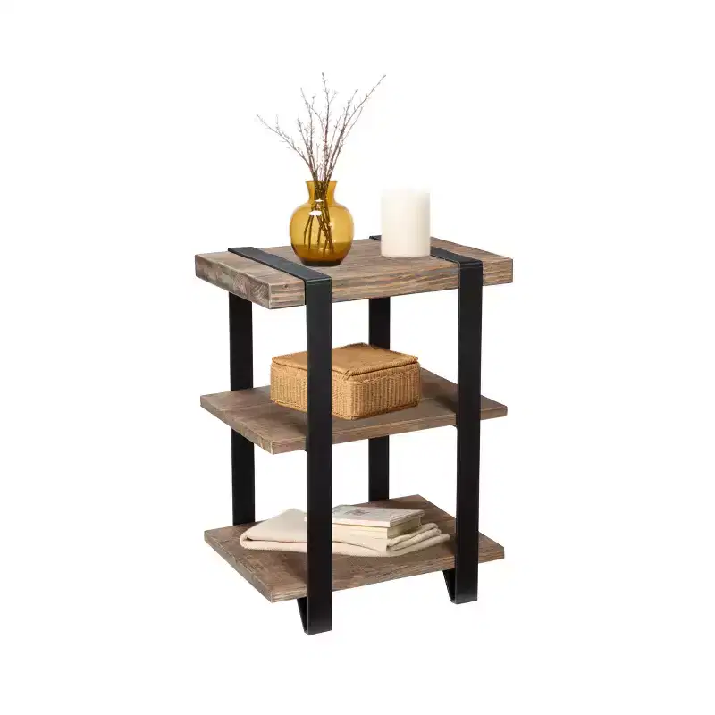 20"  2 Shelf Solid Wood and Metal End Table - : Industrial, Rustic Design