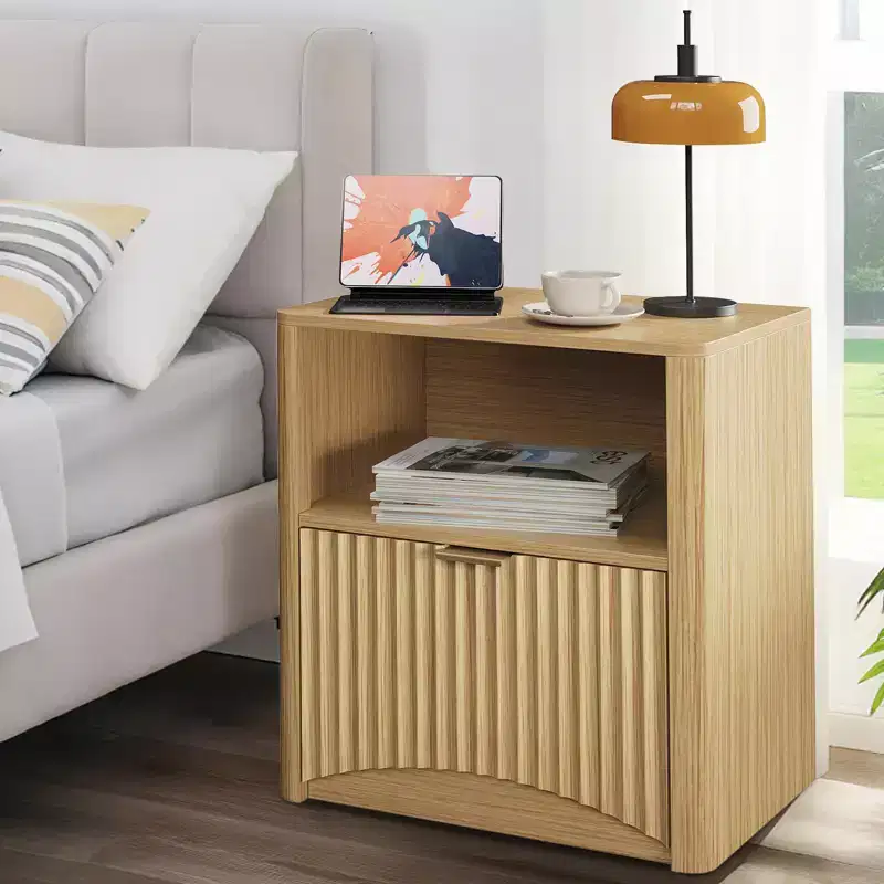 Nightstand Set of 2, 22.8 Wide Fluted Nightstand with Drawer and Storage, Mid Century Modern Nightstand, Fluted Nightstand for Bedroom Sofa Office